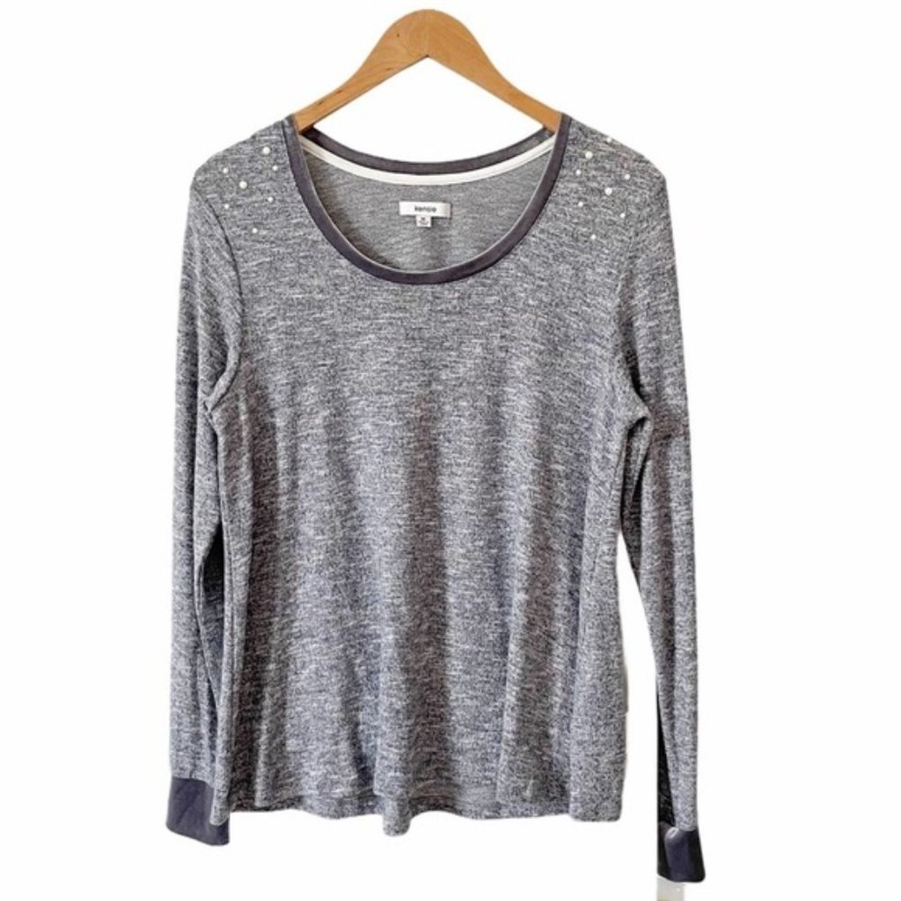 Kensie Soft Stretchy Long Sleeve Embellished Top Size Medium
